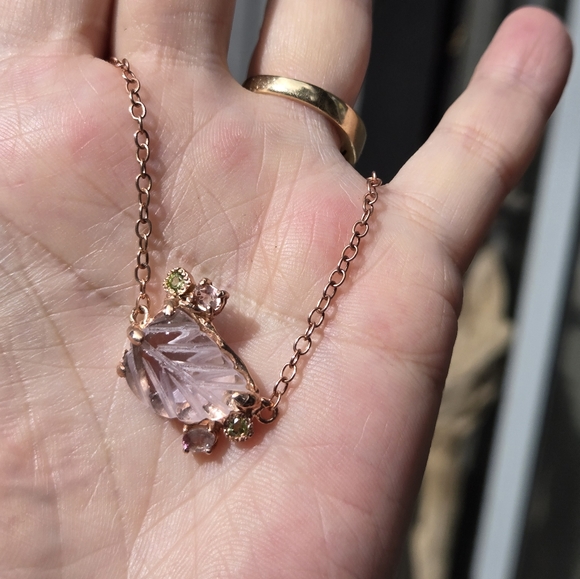 Amethyst 6k leaf 🍃 Peridot & tourmaline rosegold bracelet 7.5" - Picture 6 of 8